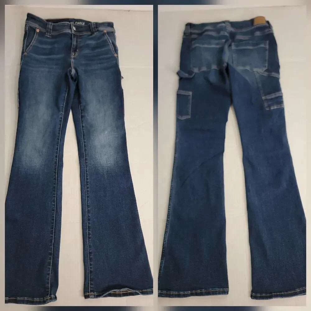 AMERICAN EAGLE Jeans Womens SZ 4 Kick Boot High Rise Stretch Carpenter 90's Y2K
